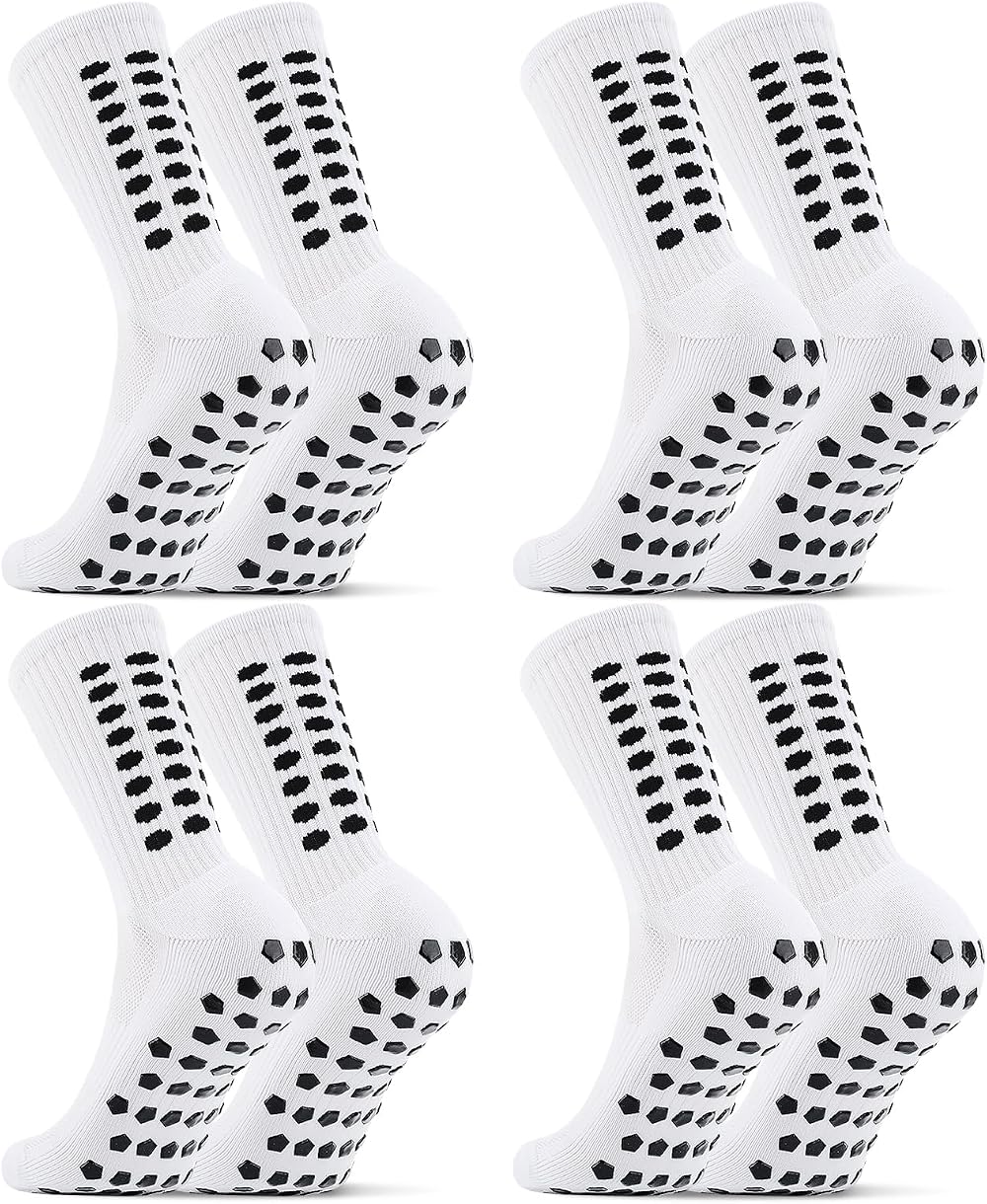 Zuimei 4 Pairs Non Slip Football Socks White L Grip Dots 85% Polyester