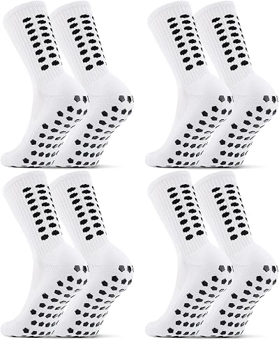 Zuimei 4 Pairs Non Slip Football Socks White L Grip Dots 85% Polyester