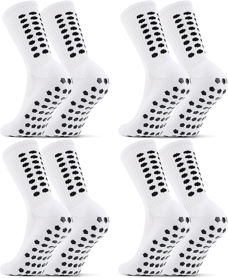Zuimei 4 Pairs Non Slip Football Socks White L Grip Dots 85% Polyester