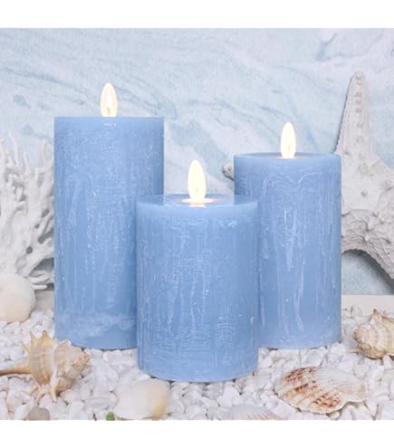 Adoria Blue Flameless Candles Set Of 2 - Real Wax LED Candles With 3D Flame & Ocean Scent