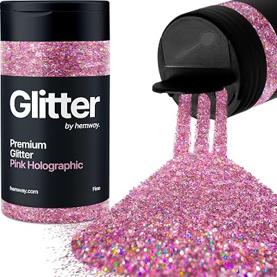 Hemway Holographic Pink Glitter Shaker 130g Fine Glitter 1/64" Flake