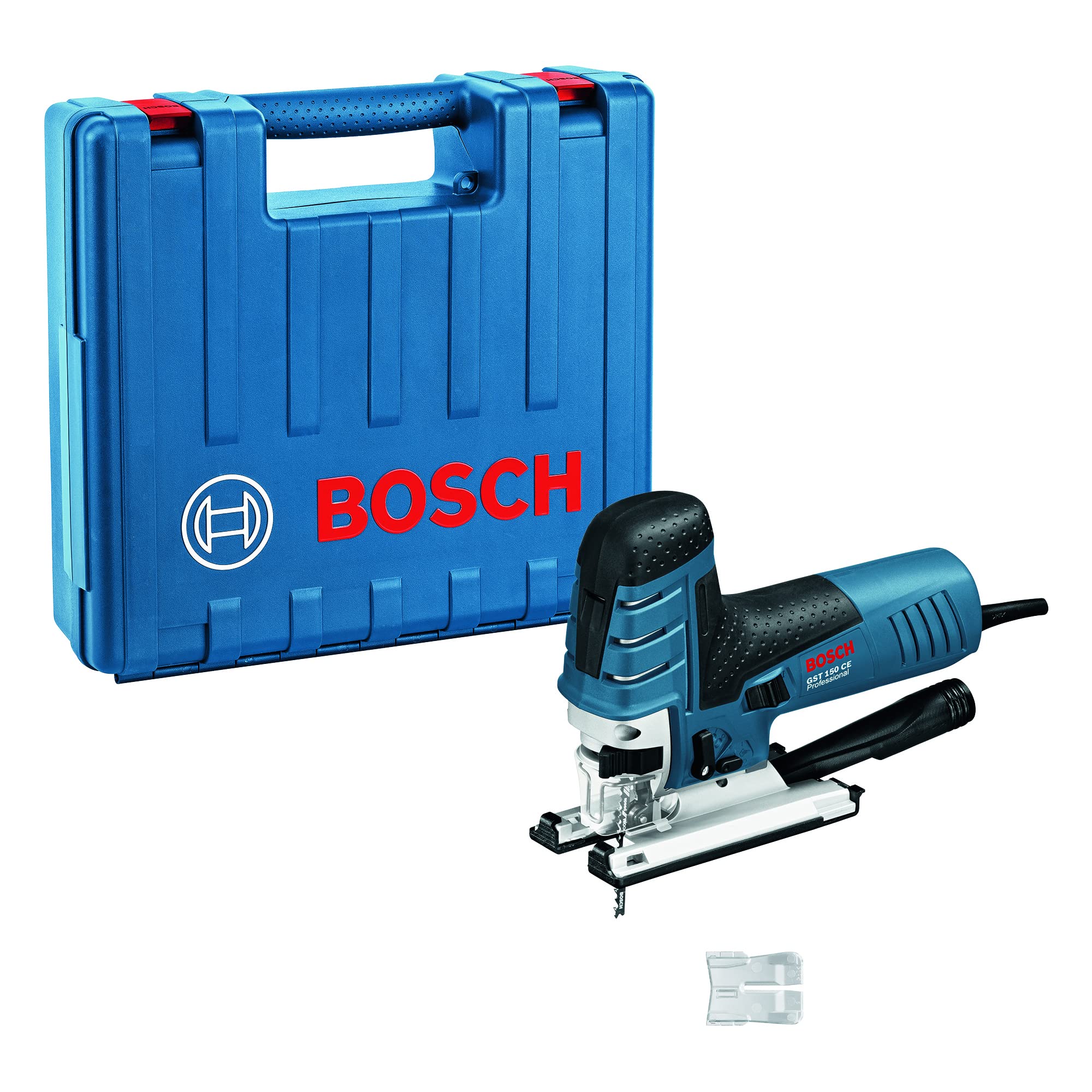 Bosch Professional Corded Jigsaw GST 150 BCE (240V, incl. Hood, Dust Extraction Set, Glide Shoe, Hood, Suction Nozzle, 1 x Jigsaw Blade)