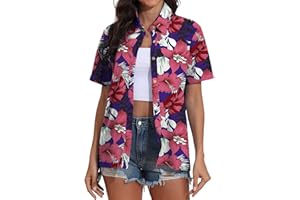 PCEAIIH Women's Hawaiian Button Down Shirts Casual Short Sleeve Floral Tropic Print Summer Blouse Tunic Top