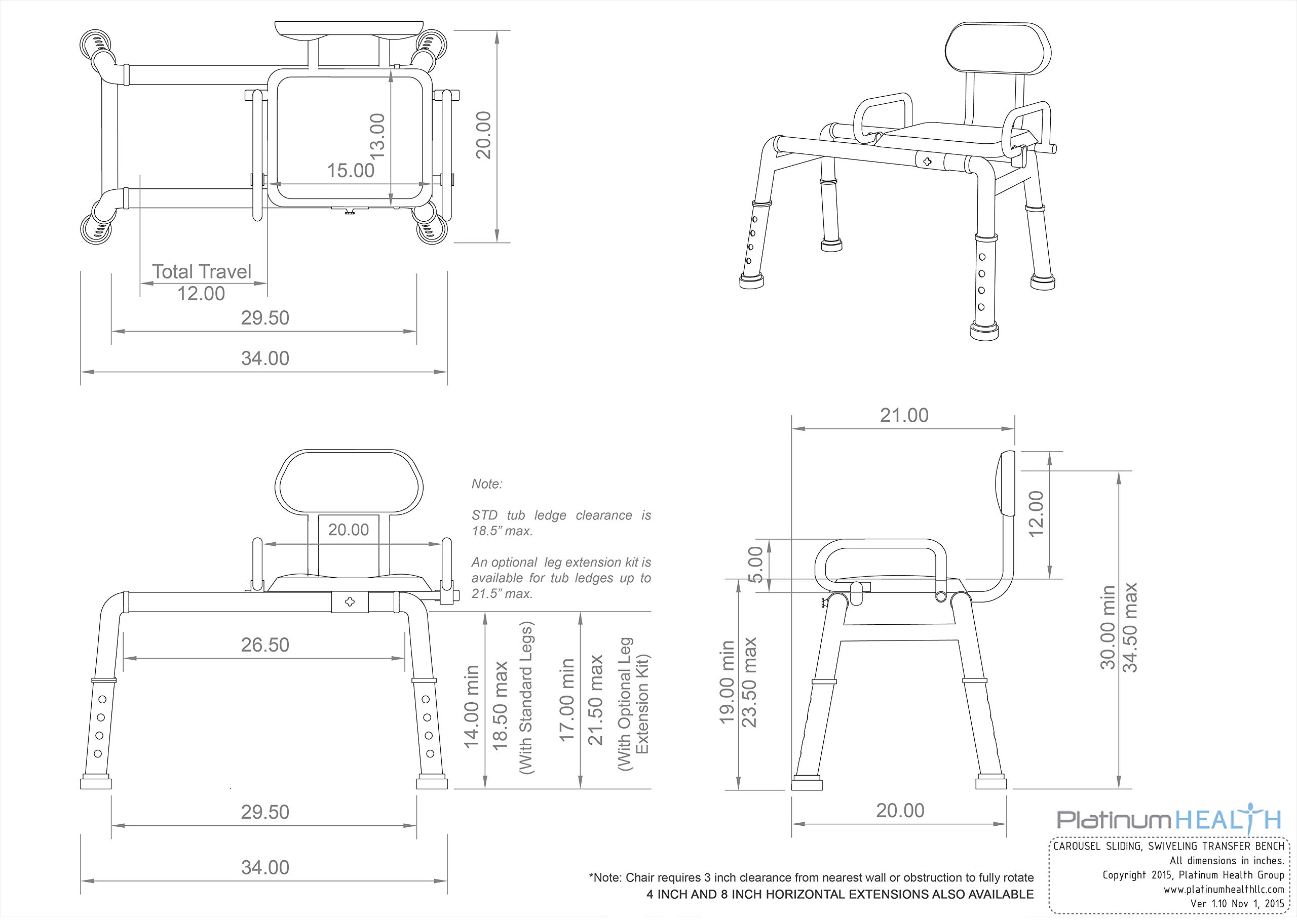 Carousel Sliding Shower Chair Transfer Bench with Swivel Seat, Premium Padded Bath, with Pivoting Arms, Adjustable Space Saving Design for Tubs, Shower, for Handicap & Seniors, Blue