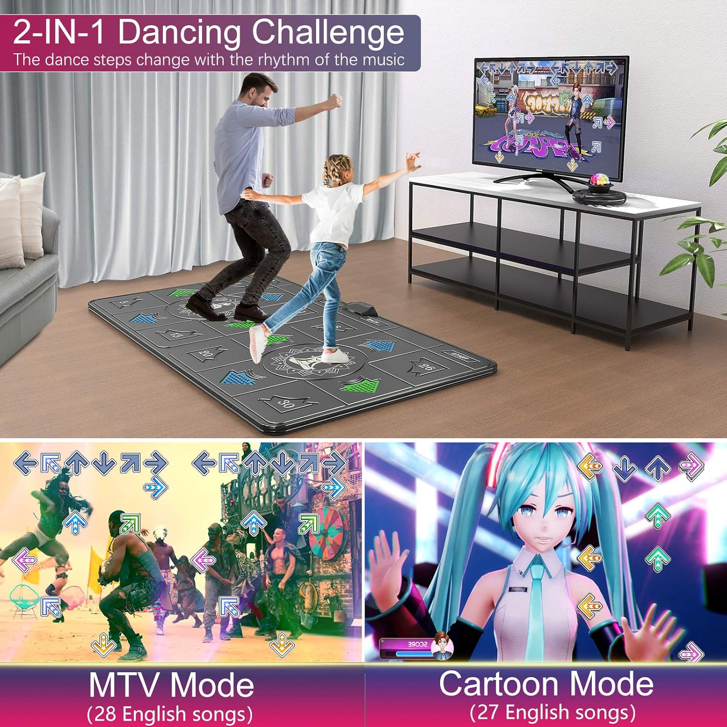 BLAVOR Electronic Dance Mats,Dance Mat Double Game for Kids and Adults with Massage Button,Indoor Portable Musical Dancing Mat with 100 Plus Games and Disco Ball Host for HDMI TV (Double Gray): Toys & Games