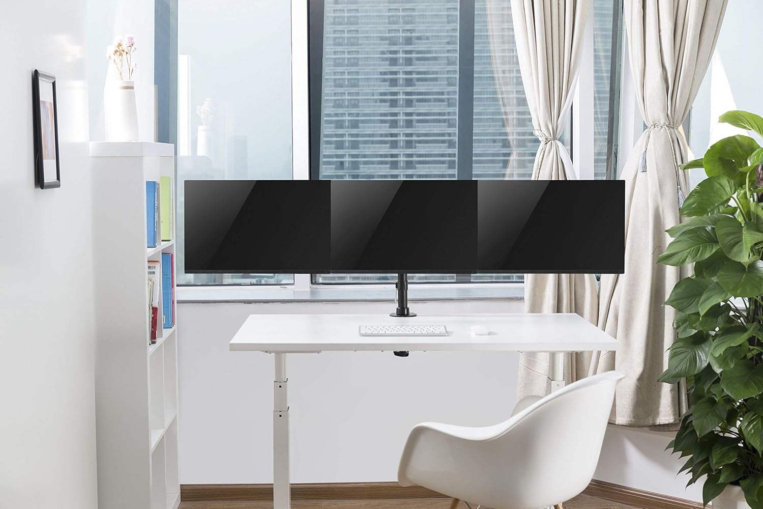 Newstar NM-D135D3BLACK Tilt/Turn/Rotate Triple Desk Mount (clamp) for three 10-27" Monitor Screens, Height Adjustable - Black - Image 5