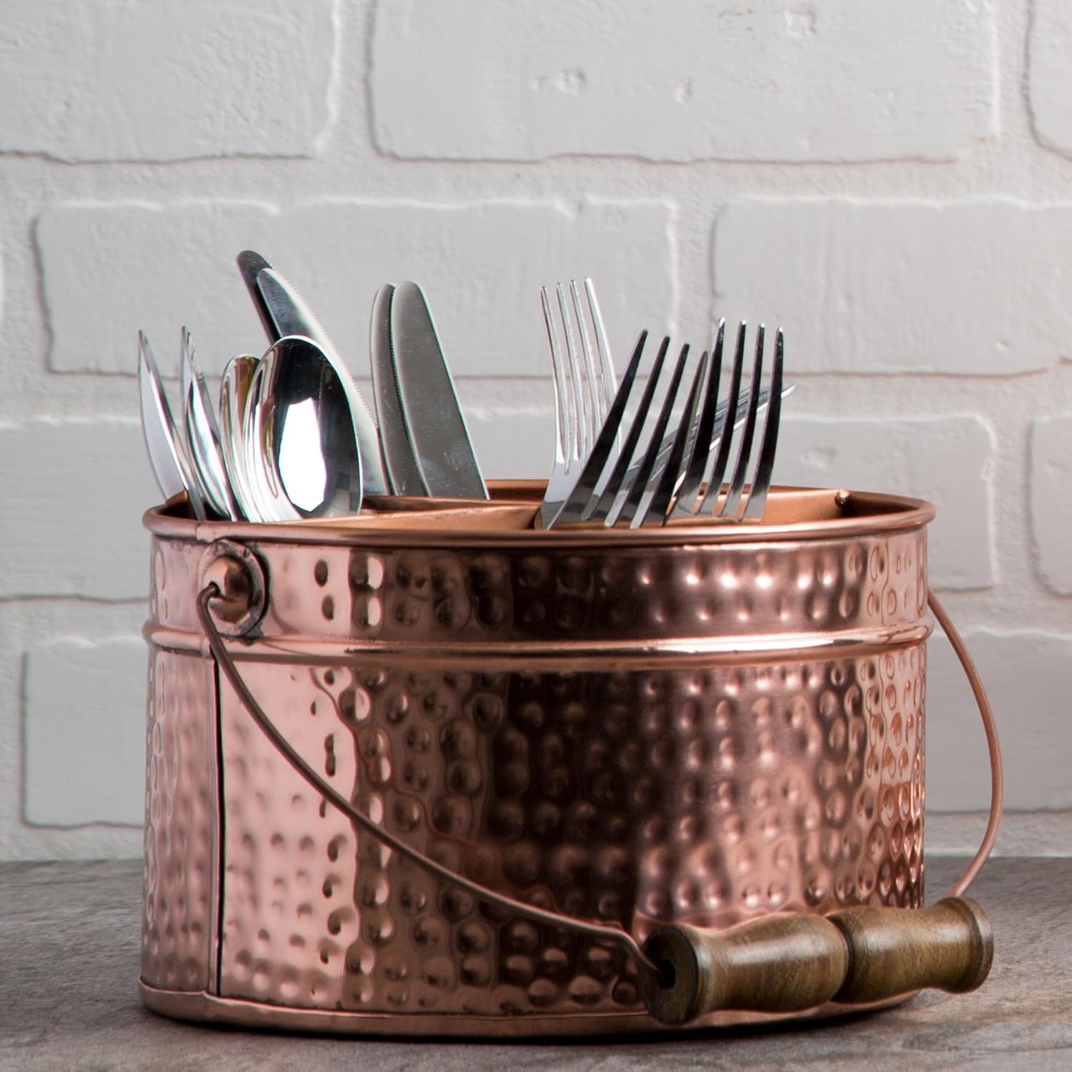 HC Elegant Home Copper Hammered Flatware Caddy Organizer