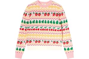 TRENDSTITCH Girls Fair Isle Sweater – Chunky Wool Blend Crewneck Pullover, Long Sleeve Knit Jumper for Fall Winter Xmas