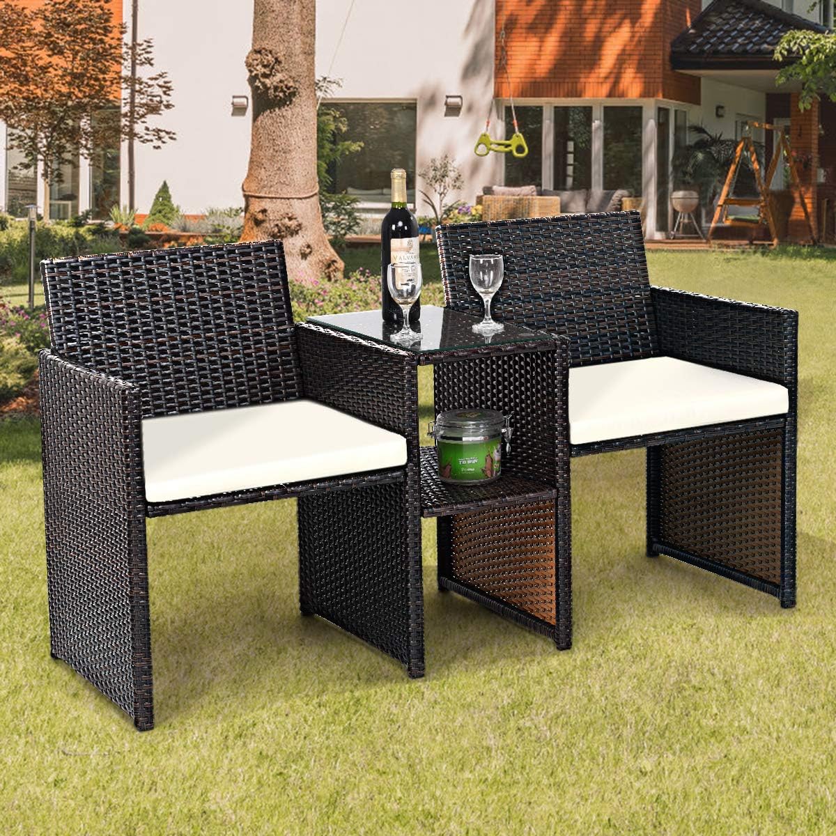 Tangkula Outdoor Furniture Set Paito Conversation Set with Removable Cushions & Table Wicker Modern Sofas for Garden Lawn Backyard Outdoor Chat Set (Sofa Style): Garden & Outdoor