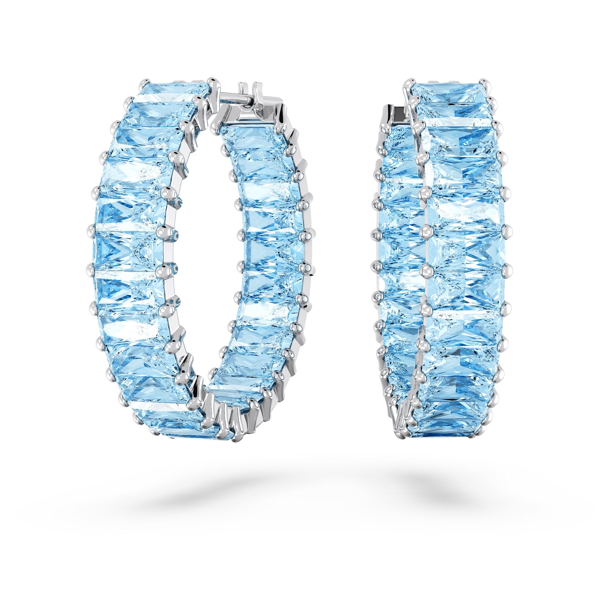 Swarovski Matrix Crystal Hoop Earrings, Blue and Clear Crystals, Rhodium Finish