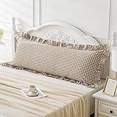 Qilunn Taupe/White Plaid Ruffled Body Pillow Cover Washed Cotton Farmhouse Checkered Gingham 1 Piece Pillowcase for Living Room 20"x54" Brown