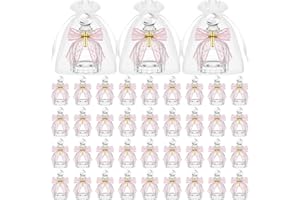 Newtay Holy Water Bottles Catholic Bulk Glass Baptism Favors for Guests Christian Water Container with Cross Organza Bags Bow for Holy Communion Gifts Church Wedding Baptism(Pink,48 Set)