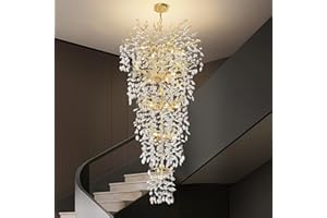 YUYI 63'' Long Crystal Chandelier for High Ceiling, 28-Light Modern Gold Tree Branch Chandelier, Large Chandeliers for Foyer Entryway Staircase Living Room, 5-Tier Luxury K9 Crystal Raindrop Light Fixture