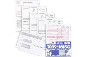 DUTYMARK 1099 MISC Forms 2025 with Envelopes 25 Pack, 1099 Misc 4 Part Laser Tax Forms Kit for 25 Vendor, Designed for QuickBooks and Accounting Software, 3 1096 with 25 Self-Seal Envelopes Included