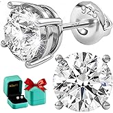 Moissanite Earrings for Women & Men - Moissanite Stud Earrings, 925 Sterling Silver Jewelry, Lab Created Studs Earring, D Color, VVS1 Clarity, Round Cut, 1-3 Carat