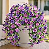 Artificial Faux Flowers Plants for Outdoor Spring Summer Decoration, 2PCS Fake Silk Daisy Flowers No Fade UV Resistant Realistic for Outside Home Planter Porch Patio Balcony Yard Decor (Purple)