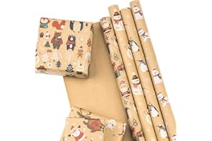 RUSPEPA Christmas Kraft Wrapping Paper Santa Claus Xmas Theme Elements Great for Christmas, Birthdays, Holiday, Baby Shower - 6 Sheets Packed as 1 roll - 17.5 x 30 inches per Sheet