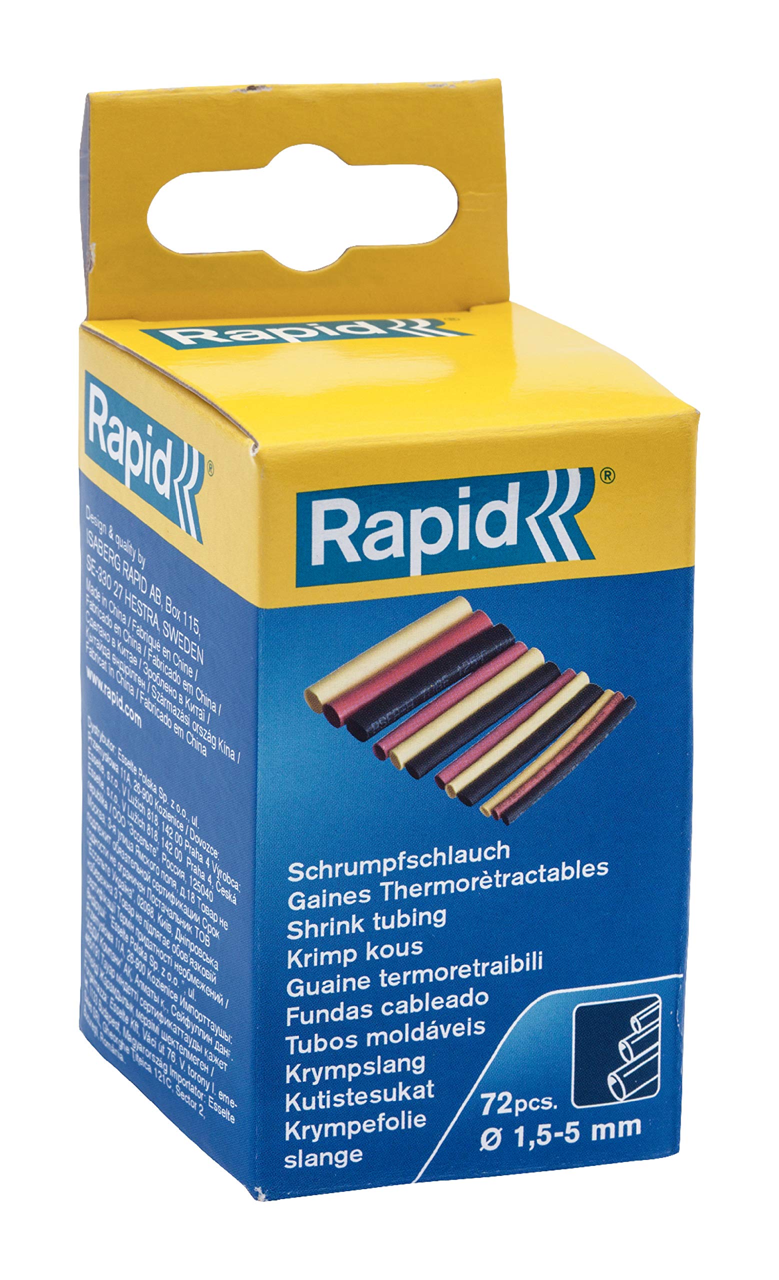 Rapid 1.5-5mm Heat Shrink Tubes, 2:1 Ratio, Set of 72, Assorted Colours and Sizes, 24947400