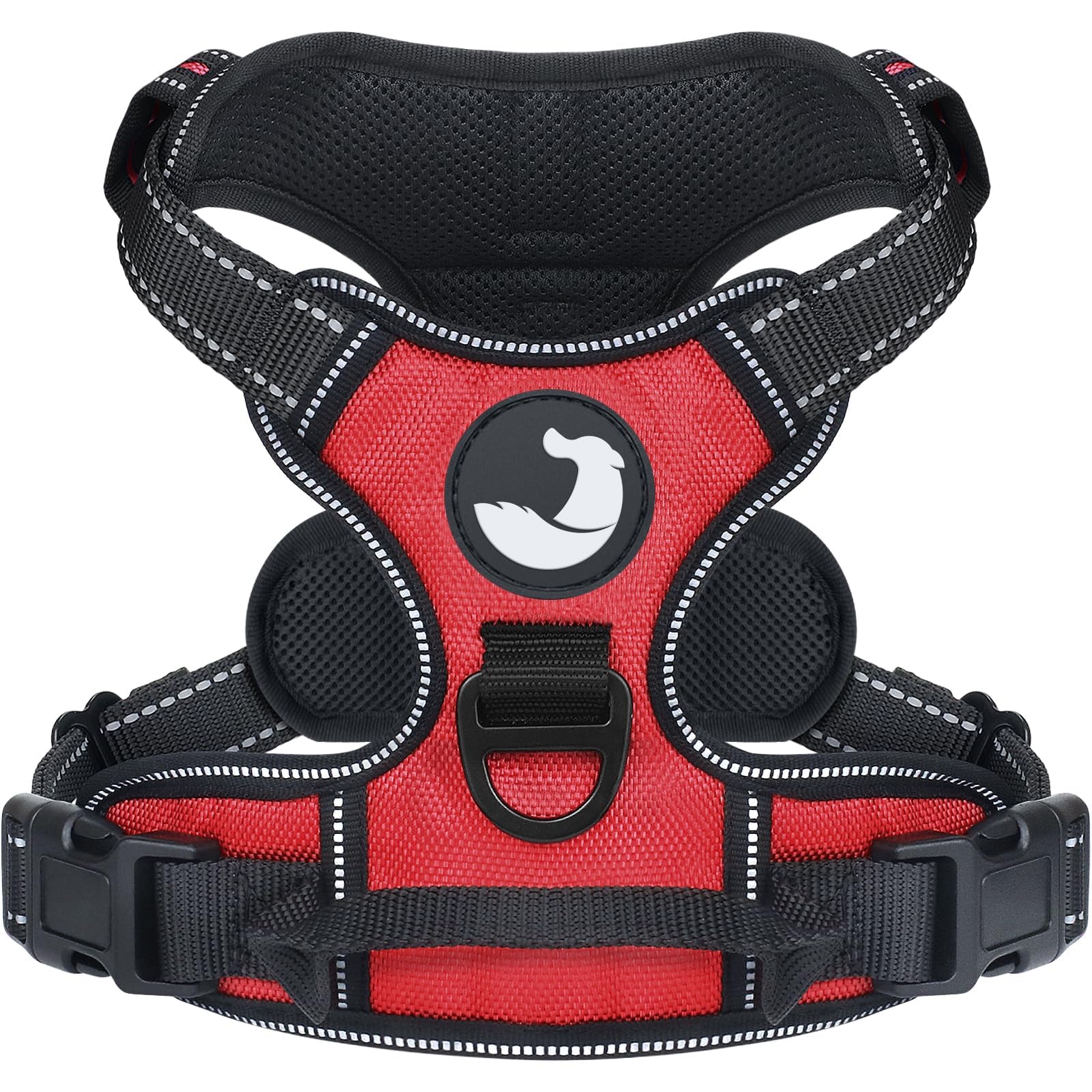 Joytale Dog Harness Large Dog No Pull Harness for Dogs with 2 Leash Clips, Adjustable Soft Padded Dog Harness Reflective with Easy Control Handle for Walking and Training, Red, L