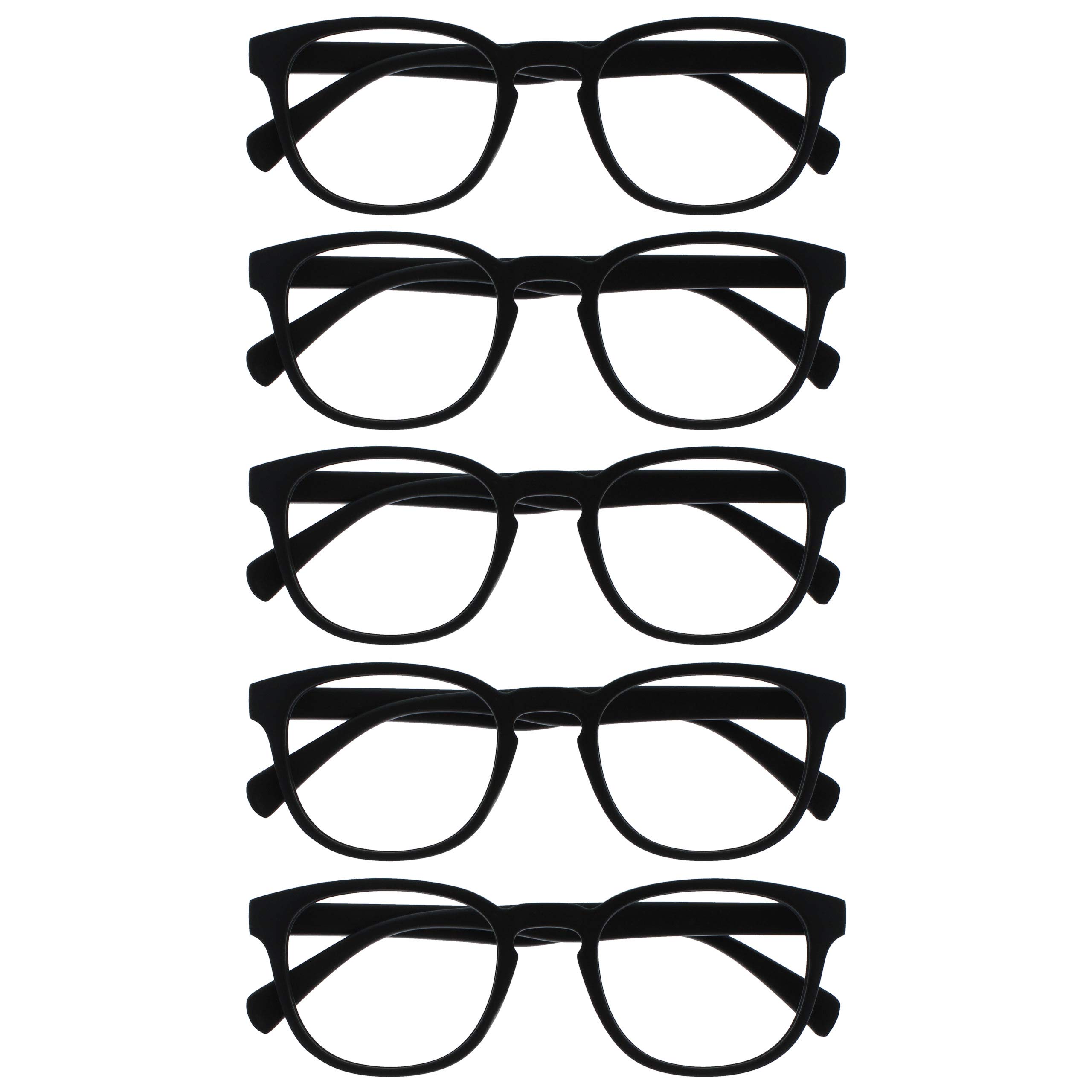 OPULIZE POP Reading Glasses for Women Men,Scratch Resistant Round Matt Frame with Spring Hinges, Black +1.00 (Pack of 5)