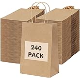 OUTUXED 240pcs Small Paper Bags with Handles, 5.25x3.2x8 Inches Brown Kraft Gift Bags Bulk for Christmas, Shopping, Birthday, Wedding and Business Party