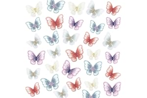 GEOGEODIY 50 Pcs 2 Sizes Lace Butterfly Applique Embroidery Butterfly Sew Iron On Patch, Organza Patches Butterfly Applique for Wedding Bridal Dress Sewing Craft DIY Clothes Hair Ornaments (5 Colors)