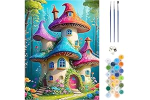 MEIYUDA Mushroom Paint by Numbers Kit, Colorful Mushroom House Paint by Numbers for Adults Beginners, DIY Acrylic Oil Paintin