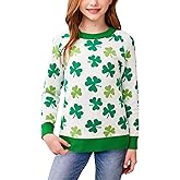 IIMMER Kids Girls St Patrick's Day Heart Pattern Knit Sweater Shamrock Outfit Irish Cute Clover Pullover 6-14 Years