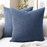 Softalker Throw Pillow Covers 18x18 Inch, Set of 2, Soft Corduroy Boho Stripe Decorative Pillow Cover, Couch Fluffy Pillow Cover for Farmhouse Home Decor Bed Living Room, Blue