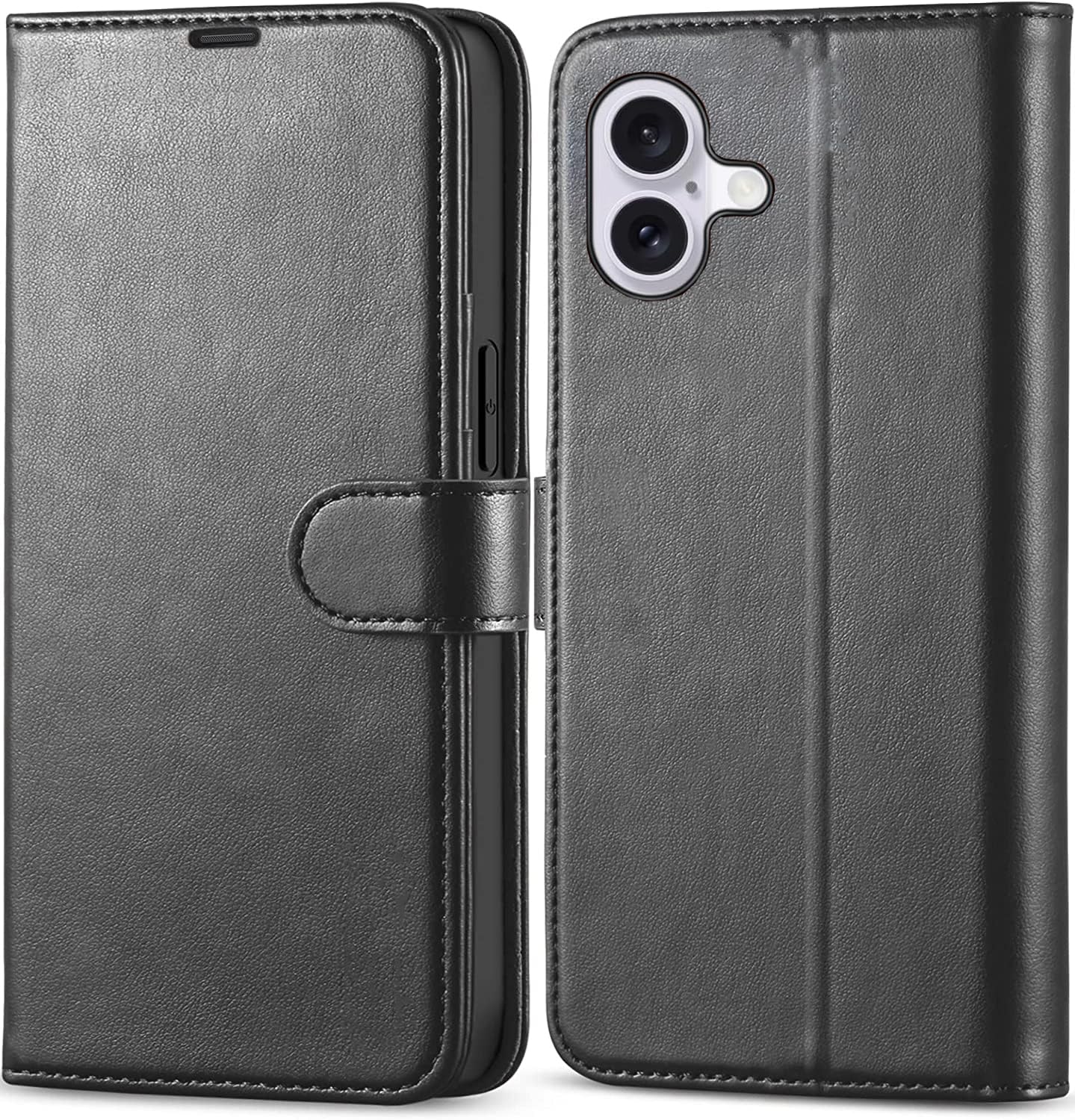 KP TECHNOLOGY Case for iPhone 16 Plus, Leather Case Book Flip Leather Wallet Cover with Card Slots for iPhone 16 Plus (BLACK)