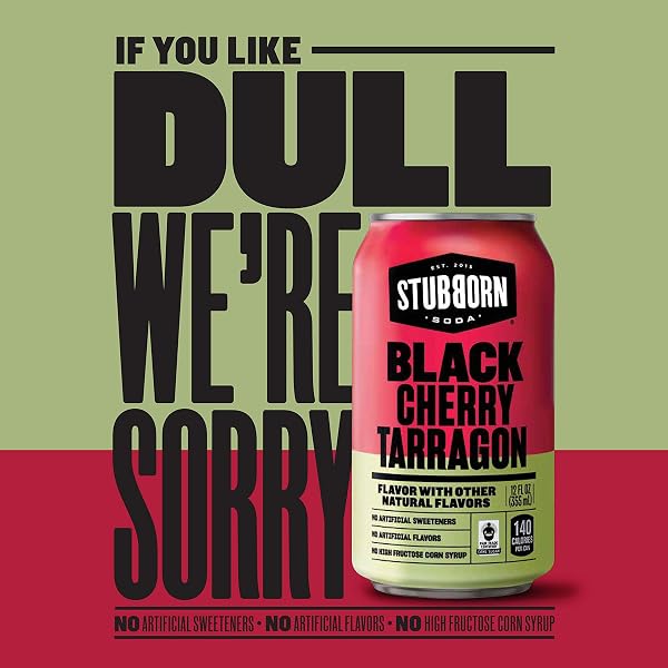 STUBBORN SODA, BLACK CHERRY TARRAGON, 12 FL OZ CANS (PACK OF 12)