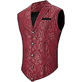 Zando Suit Vest for Men Paisley Jacquard Suit Vests Steampunk Gothic Clothes Waistcoat Victorian Blouse