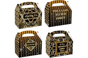 LaVenty Roaring 20s Party Decorations Favor Boxes Goodies Candy Treats Cookie Bags Boxes Black Gold Party Supplies 12 PCS