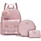 I IHAYNER Mini Backpack Purse for Teen Girls 3-PCS Fashion Backpack Cute Travel Daypacks Women Pompom Backpack Shoulder Bag