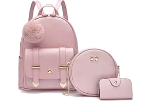 I IHAYNER Mini Backpack Purse for Teen Girls 3-PCS Fashion Backpack Cute Travel Daypacks Women Pompom Backpack Shoulder Bag