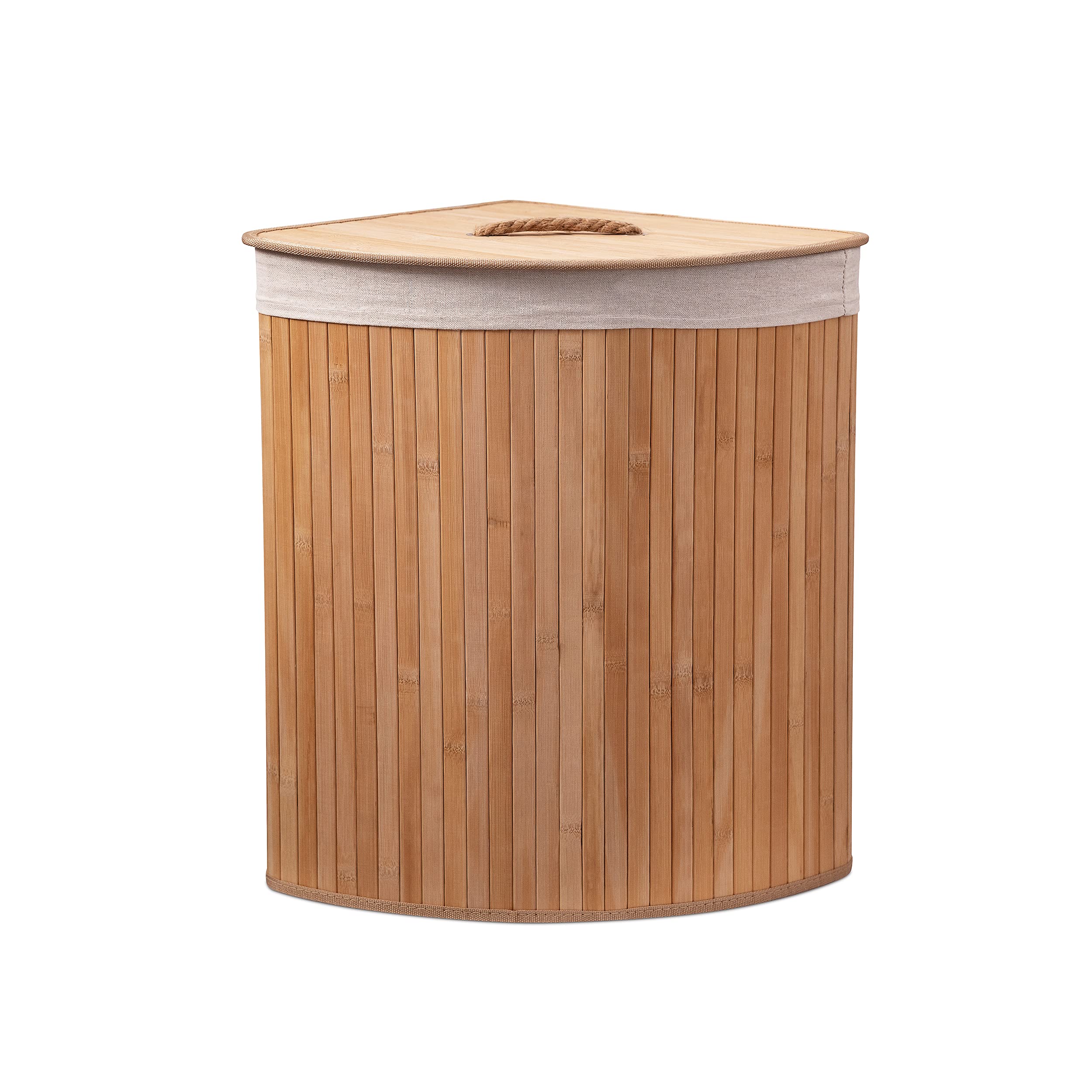Photo 1 of Eco Bath London Bamboo Laundry Basket with Lid - 55 Litres/14.5 Gallons, Triangle Style, Laundry Hamper with Removable Washable Lining
