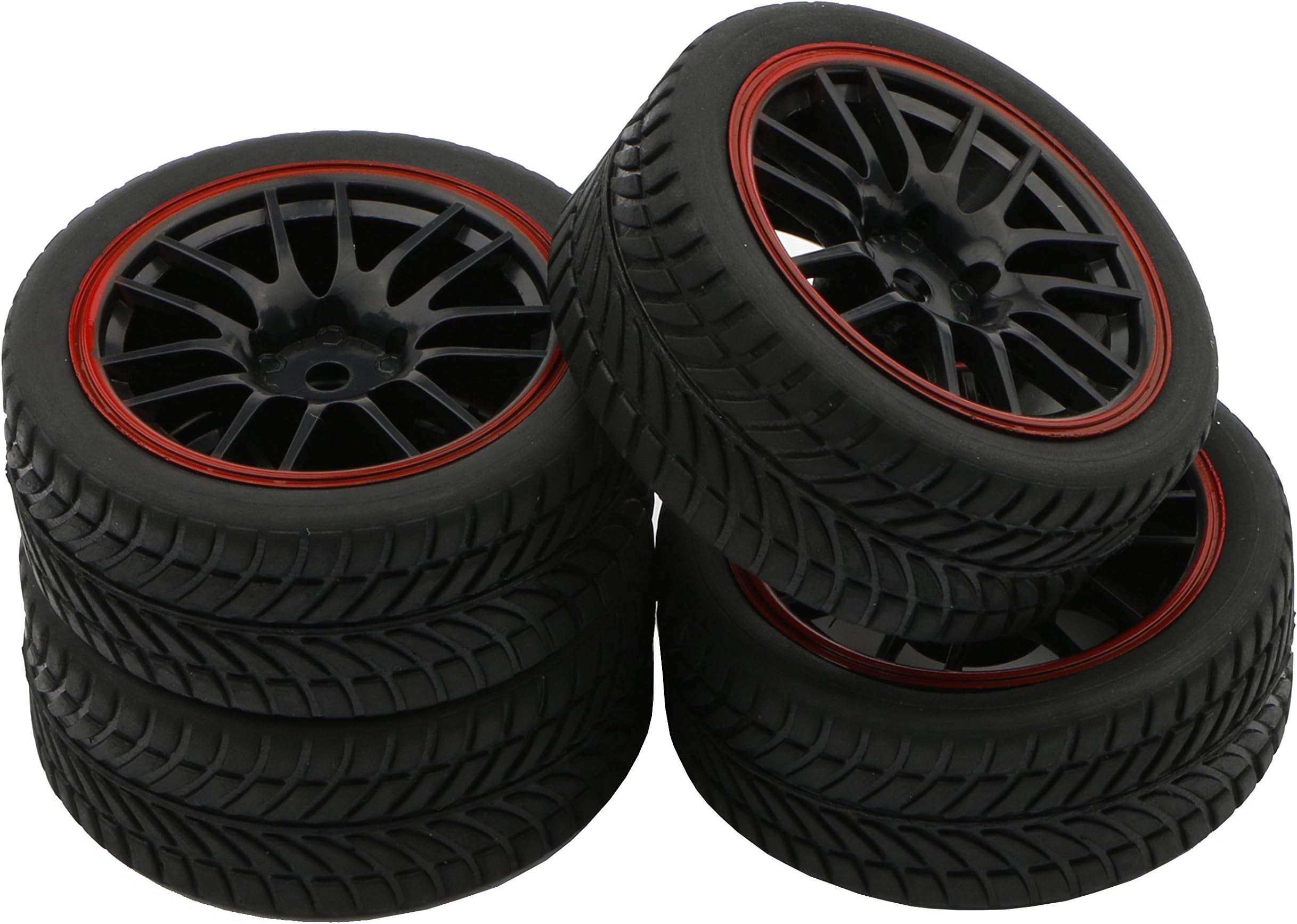 RC Vehicle Parts Tires for RC 1:16 Off Road 1:10 On Road 14 Spoke Plastic Hub wheels Rim Rubber Tires V Grain Black Pack of 4
