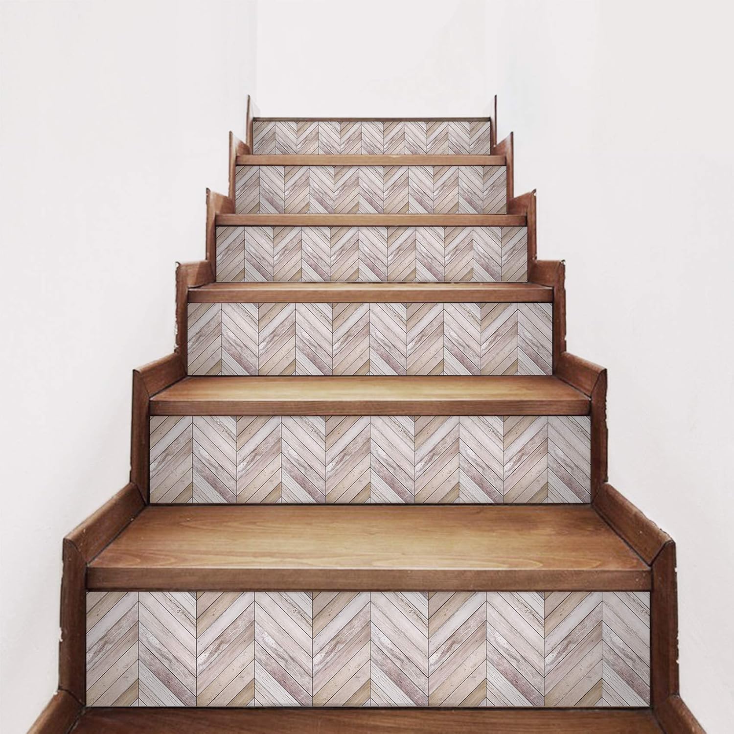 Amazing Wall Wood Grain Stairs Self Adhesive Decoration Wall Sticker 7 1x39 4inch 6pcs Kitchen Dining Amazon Com