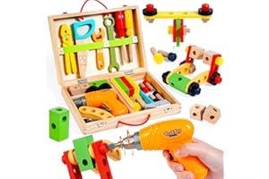 KIDWILL Kids Tool Set with Electric Drill & DIY Stickers, Toddler Tool Set for Kids Ages 3-5 Year Old Boys Girls, Pretend Play STEM Montessori Educational Construction Toys