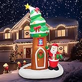 9FT Inflatable Christmas Tree with Santa Claus Blow Up Xmas Tree House with Wreath for Outdoor Decoration Holiday, Winter Festival Display, Yard, Lawn, Garden, Porch Decor Display Party Décor