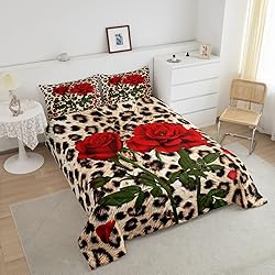 Leopard Comforter Set Red Rose Printed Quilted