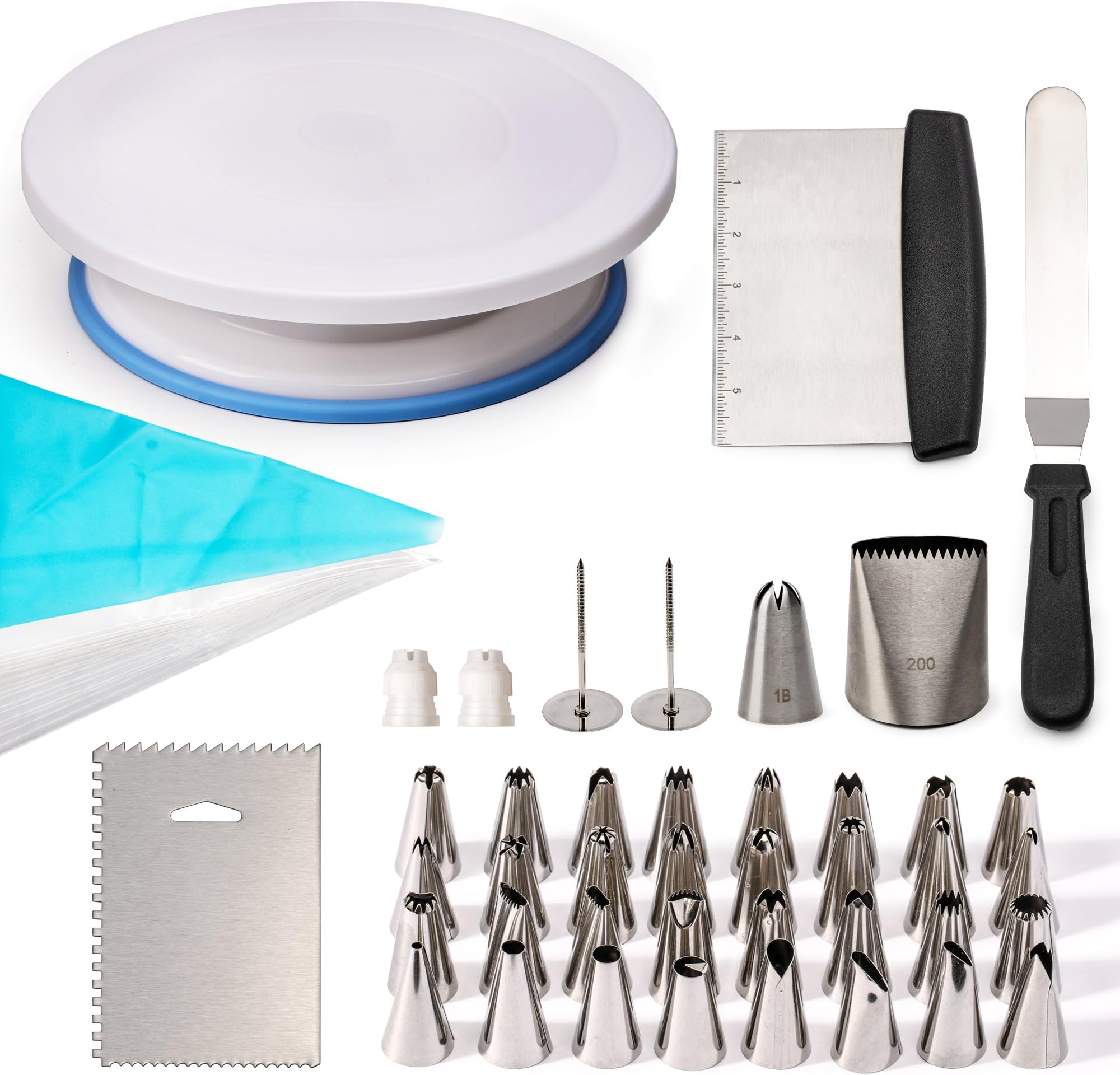 Cake Decorating Supplies, Kayaso 63 pcs Cake Decorating Turntable Set Include Cake Scraper & Smoother, Icing Spatula, Icing Tips, Piping Bags, Flower Nails