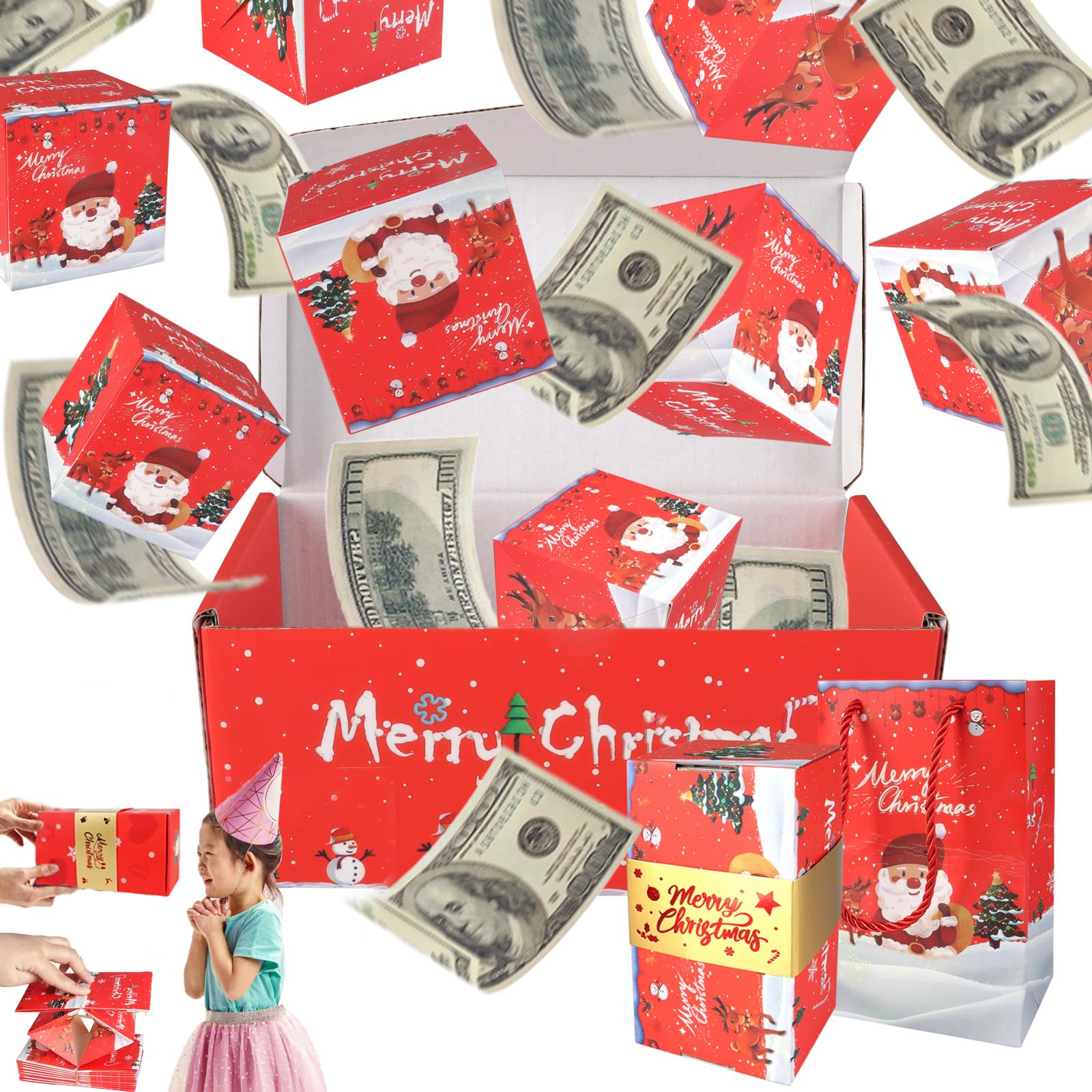 Photo 1 of 12PCS Surprise Gift Box Explosion For Money Explosion Gift Box Christmas Surprise Money Bo-x (Red)