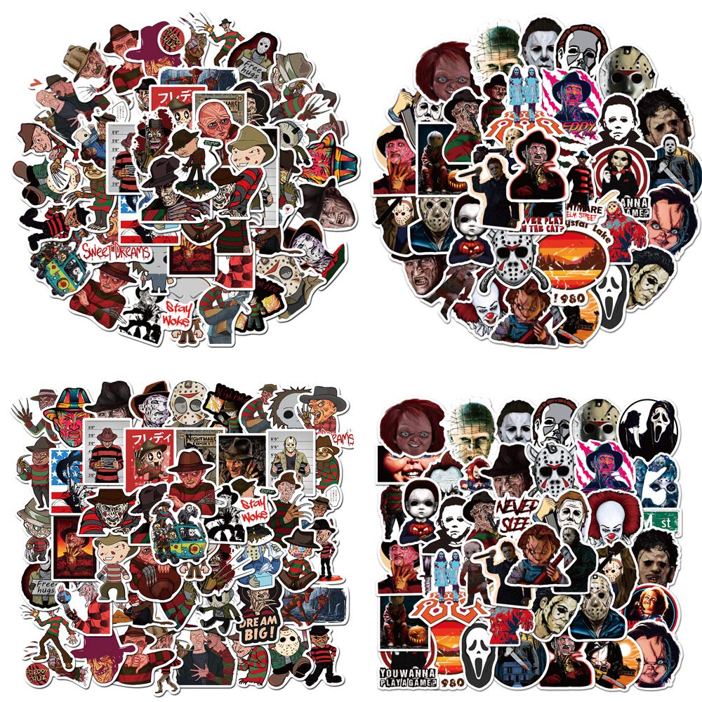 100PCS Classic Horror Movie Characters Stickers Laptop Hydroflasks Water Bottles Phone Computer Skateboard Mixed Thriller Terror TV Vinyl Sticker Waterproof Trendy Aesthetic Decals for Teens Adults