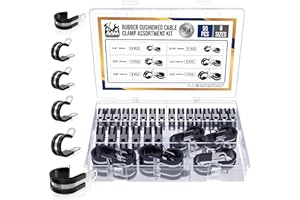 AAM Essentials 55 pcs cable clamps-304 Stainless Steel-Rubber Cushion Wire clamps-6 sizes 1/4" 5/16" 3/8" 1/2" 5/8" 3/4"-Assortment kit for pipe & wire mounting.