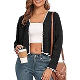 Imimtuan Cropped Cardigan for Women Button Down Long Sleeve Knit Cardigans Sweaters Open Front Lightweight Outwear