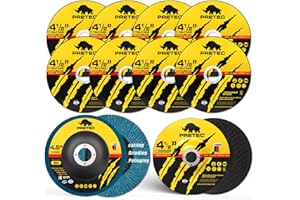 PRETEC Grinding & Cutting Wheels 4 1/2 inch Set,Angle Grinder Wheel Set,Cut Off Wheels 8 PCS,Grinding Wheel,4.5” Flap Discs for Angle Grinder for Cutting Grinding 8+1+1 PC