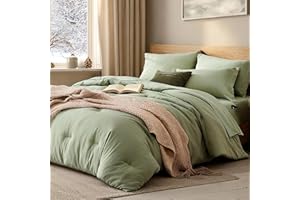 WRENSONGE Queen Comforter Set - 7 Pieces Sage Green Soft Bed in a Bag Queen with Fitted Sheet, Flat Sheet, 2 Pillow Shams, and 2 Pillowcases- Warm Bedding Sets Queen for All Season