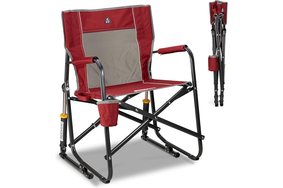 GCI Outdoor Freestyle Rocker Camping Chair | Portable Folding Rocking Chair with Solid, Durable Armrests, Drink Holder & Comfortable Backrest — Cinnamon