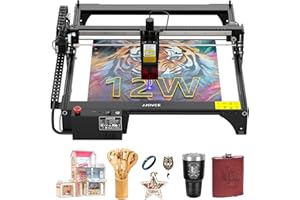 JJOVCE Laser Engraver, 12W Precisely Laser Engraving Cutting Machine, CNC Machine and Laser Engraving Machine for Wood and Metal, Acrylic, Glass,Leather, Jewelry, etc.